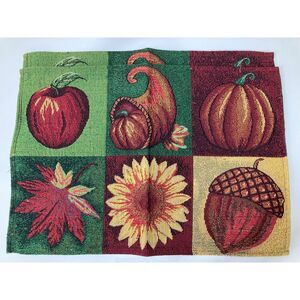 Autumn Harvest Thanksgiving Fall Placemats Set of 2 Reversible Tapestry Decor